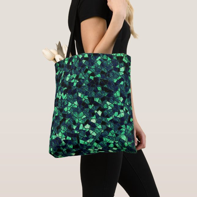 Black green mosaic with partially removed color tote bag (Close Up)