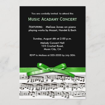 Black & Green Musical Concert Recital Performance Invitation by PeachyPrints at Zazzle