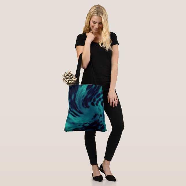 Black Green n Blue Shoulder Tote Bag (On Model)