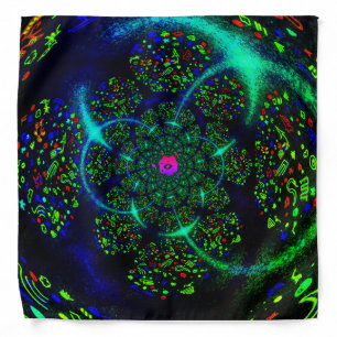 Black Green Neon Cosmic Fractal Art Bandana