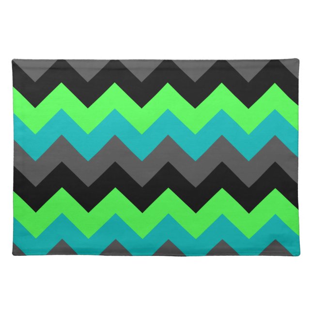 Black Green Ombre Chevrons Cloth Placemat  (Front)