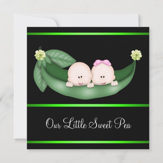 Black Green Peas In A Pod Gender Reveal Party Invitation (Front)