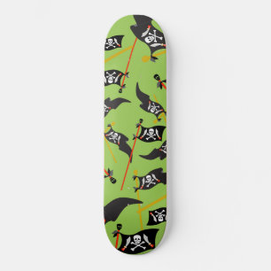 Black Green Pirate Flag Skulls White Bones Raiding Skateboard