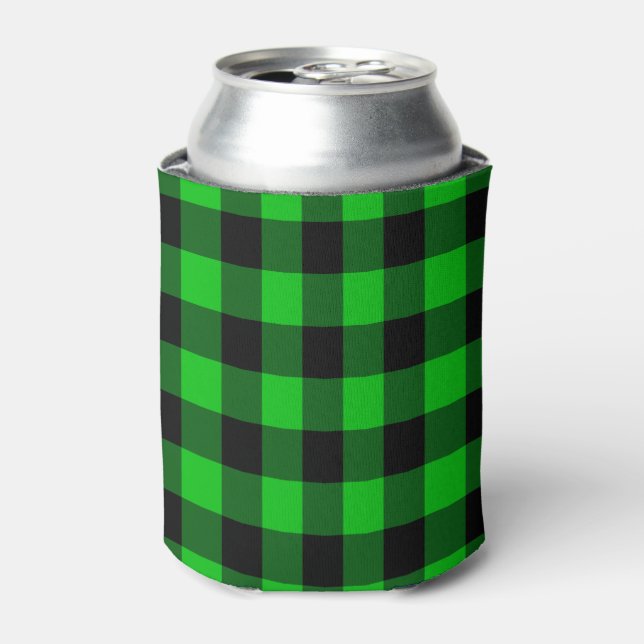Black Green Plaid Check Can Cooler (Can Front)