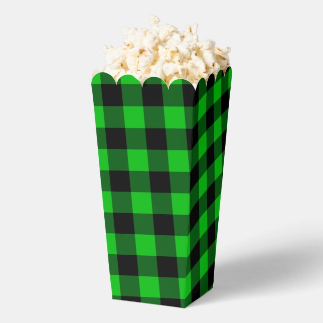 Black Green Plaid Check Popcorn Box (Popped)