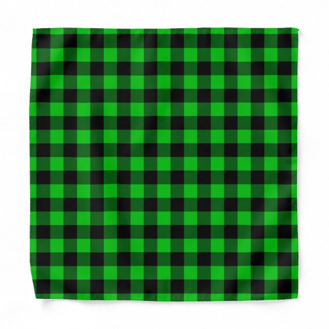 Black & Green Plaid Checked Bandana (Front)