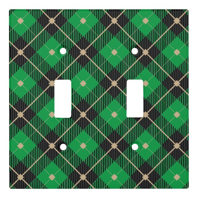 Black Green Plaid Pattern Light Switch Cover (Front)