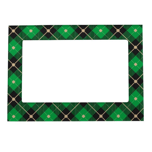 Black Green Plaid Pattern Magnetic Frame (Front)