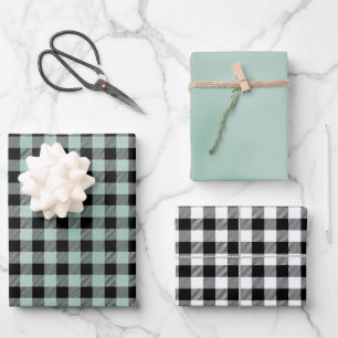 Black Green Plaid Wrapping Paper Sheets