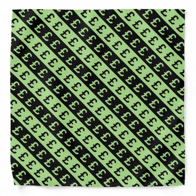 Black & Green Pound Signs (£) Striped Pattern Bandana (Front)