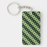 [ Thumbnail: Black & Green Pound Signs (£) Striped Pattern Keychain ]