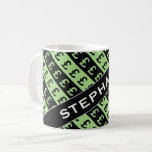 [ Thumbnail: Black & Green Pound Signs (£) Striped Pattern Mug ]