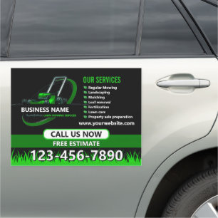 Black Green Professional Lawn Care Landscaping Car Magnet