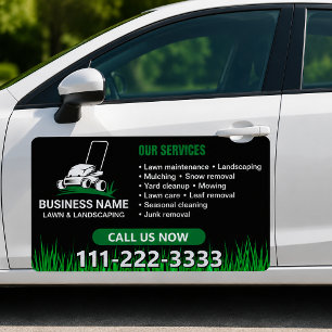 Black Green Professional Lawn Care Landscaping Car Magnet