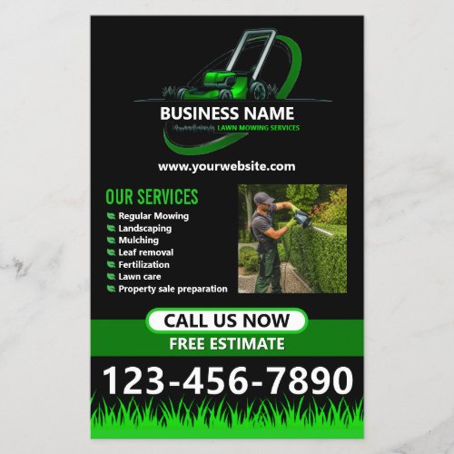 Black Green Professional Lawn Care Landscaping Flyer