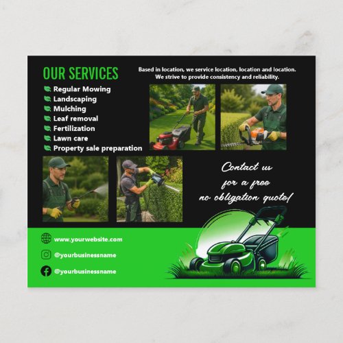 Black Green Professional Lawn Care Landscaping Flyer
