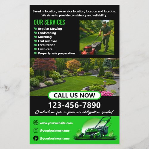 Black Green Professional Lawn Care Landscaping Flyer