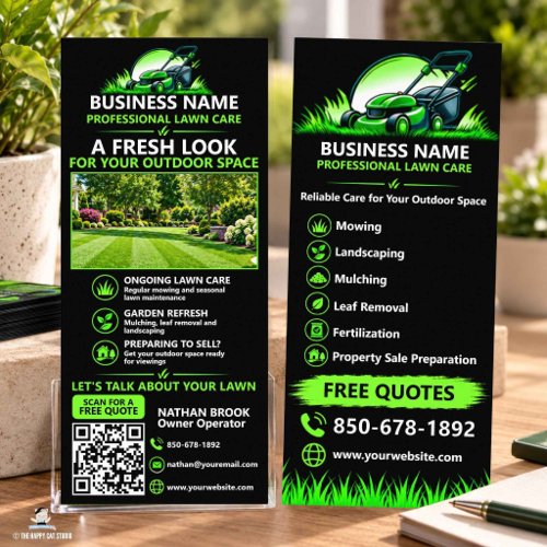 Black Green Professional Lawn Care Landscaping QR Rack Card