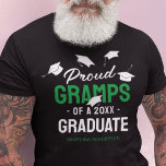 Black Green Proud Gramps 2025 Graduate T-Shirt<br><div class="desc">Beaming with pride of the success of your grandchilds achievements! Then show them how proud you are with these black graduation celebration t-shirts featuring falling mortarboard caps,  the text "proud gramps of a 2025 graduate",  the grads name,  and the color green to represent their school or college colors.</div>