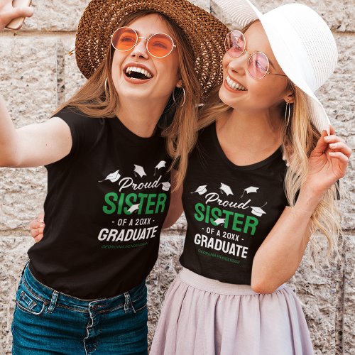 Black Green Proud Sister 2024 Graduate T_Shirt
