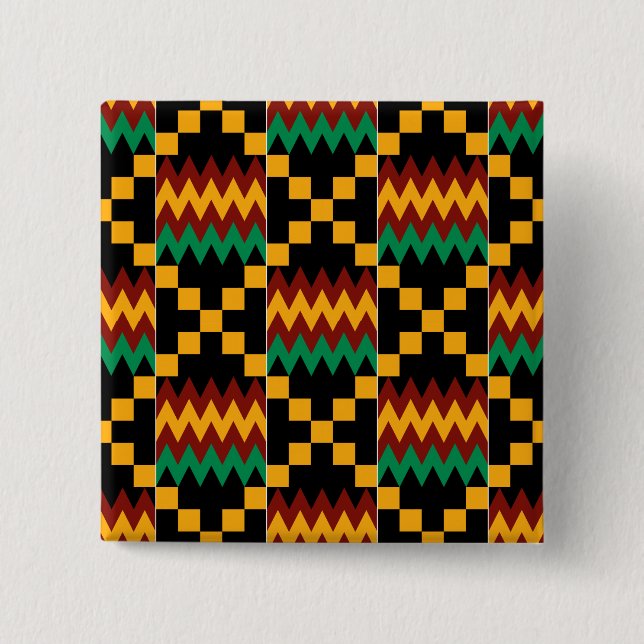 Black, Green, Red, and Yellow Kente Cloth Button (Front)