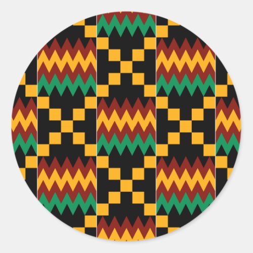 Black Green Red and Yellow Kente Cloth Classic Round Sticker