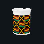 Black, Green, Red, and Yellow Kente Cloth Drink Pitcher<br><div class="desc">Pitcher with a yellow,  green,  red,  and black Kente cloth pattern. This is an African art design found in Ghana. Customizable. The perfect pitcher to remind you of the spirit of Kwanzaa year round.</div>