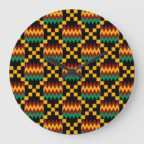 Black Green Red and Yellow Kente Cloth Large Clock