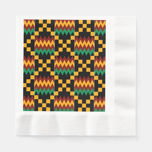 Black, Green, Red, and Yellow Kente Cloth Napkins (Front)