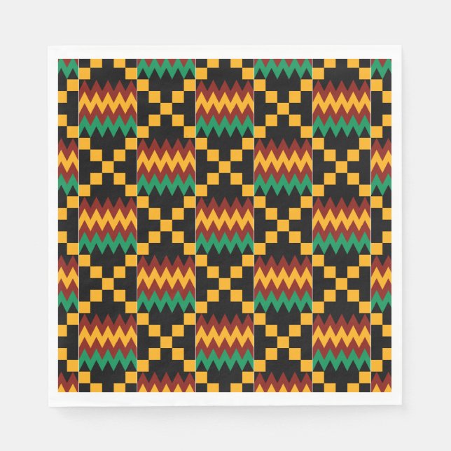 Black, Green, Red, and Yellow Kente Cloth Napkins (Front)