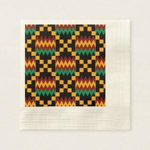 Black, Green, Red, and Yellow Kente Cloth Paper Napkins
