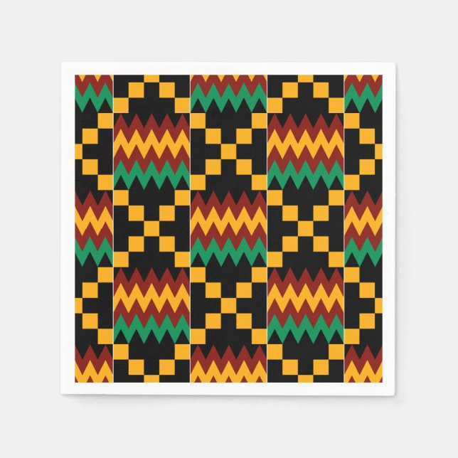 Black, Green, Red, and Yellow Kente Cloth Paper Napkins (Front)