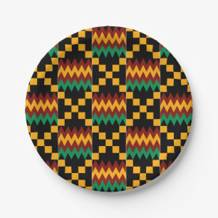 Black, Green, Red, and Yellow Kente Cloth Paper Plates