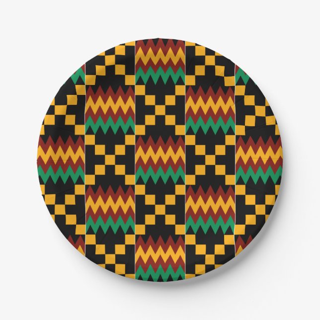 Black, Green, Red, and Yellow Kente Cloth Paper Plates (Front)