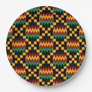 Black, Green, Red, and Yellow Kente Cloth Paper Plates