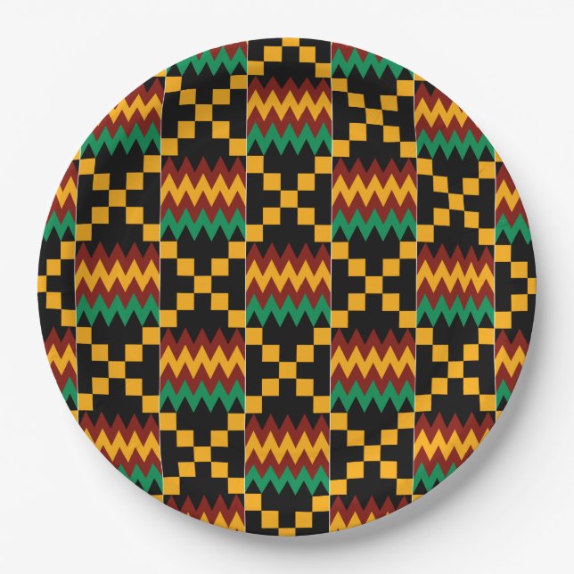 Black, Green, Red, and Yellow Kente Cloth Paper Plates (Front)