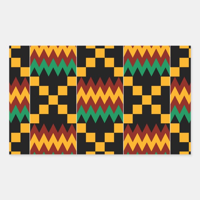Black, Green, Red, and Yellow Kente Cloth Rectangular Sticker (Front)