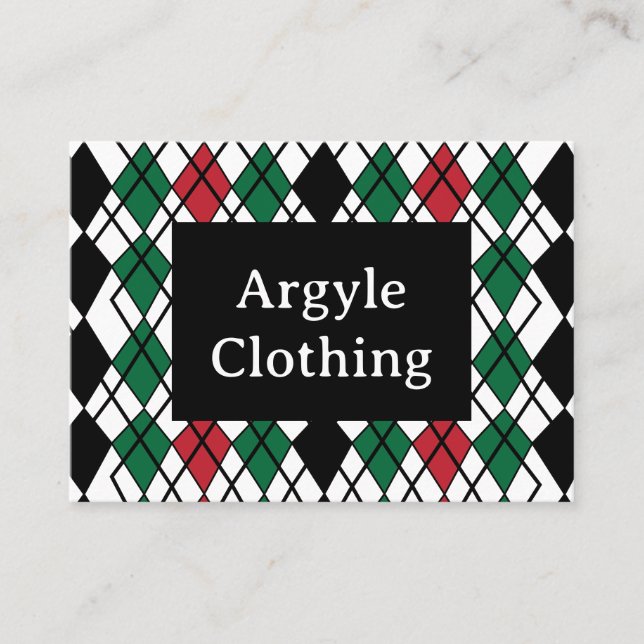 Black Green Red Argyle Geometric  Business Card (Front)