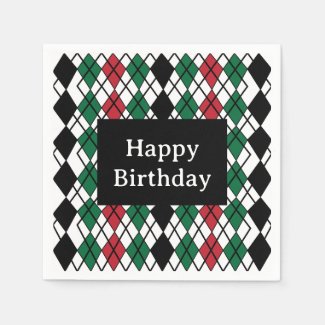 Black Green Red Argyle Pattern Birthday