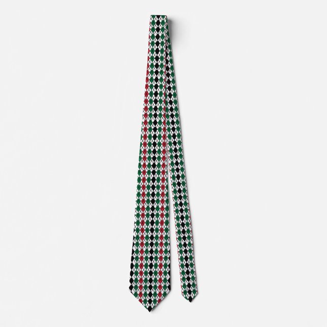 Black Green Red Argyle Pattern  Neck Tie (Front)