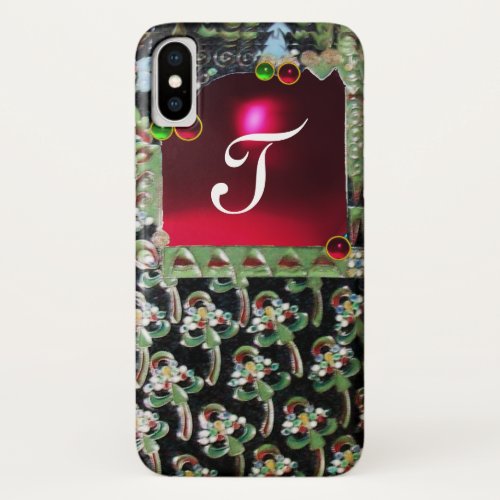 BLACK GREEN RED ART NOUVEAU GEMSTONE MONOGRAM Ruby iPhone X Case