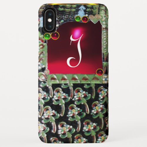 BLACK GREEN RED ART NOUVEAU GEMSTONE MONOGRAM Ruby iPhone XS Max Case