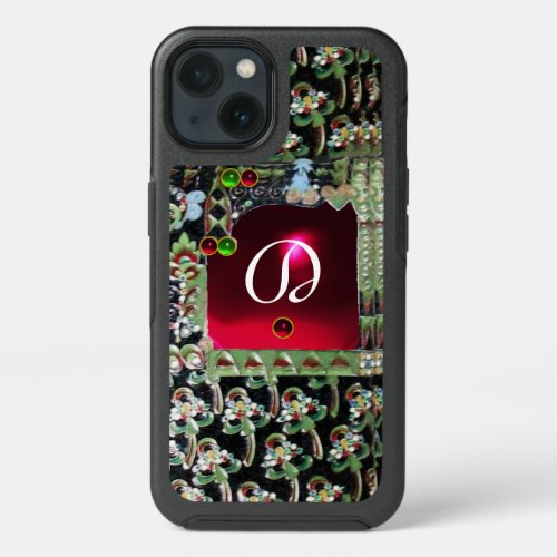 BLACK GREEN RED ART NOUVEAU GEMSTONE MONOGRAM Ruby iPhone 13 Case