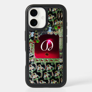 BLACK GREEN RED ART NOUVEAU GEMSTONE MONOGRAM Ruby iPhone 16 Case