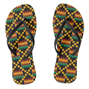 Black, Green, Red, Yellow Kente Cloth Flip Flops