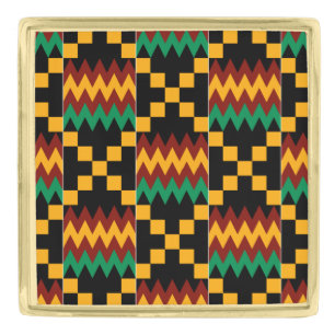 Black, Green, Red, Yellow Kente Cloth, Gold Finish Lapel Pin
