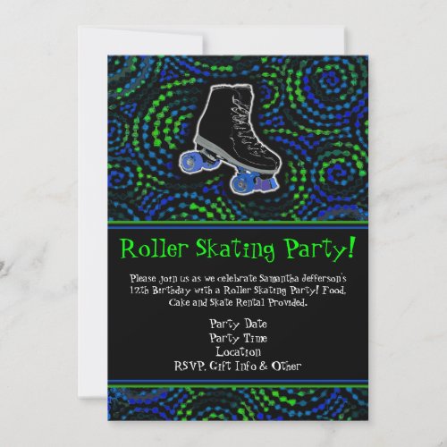 BlackGreen Roller Skating Party Invitation