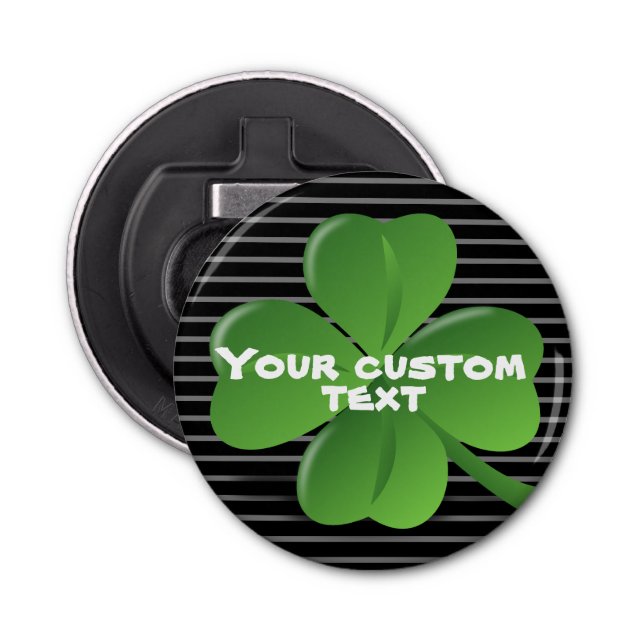 Black Green Shamrock Customizable Saint Patricks Bottle Opener (Front)