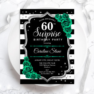Black Green Silver Surprise 60th Birthday Invitation