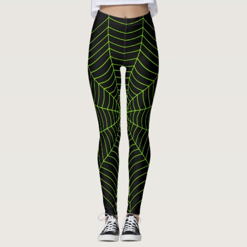 Black green spider web Halloween pattern Leggings